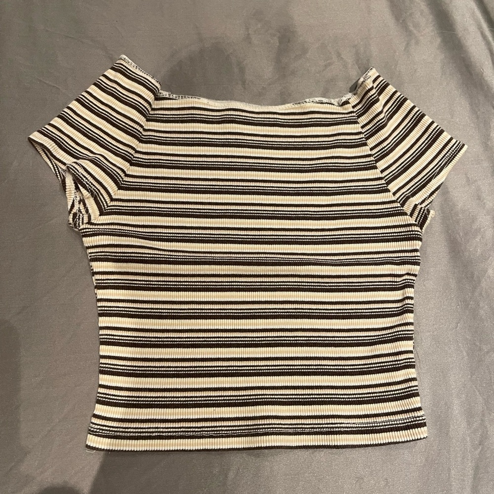 Brandy Melville Ribbed Striped Cotton Crop Top – One Size